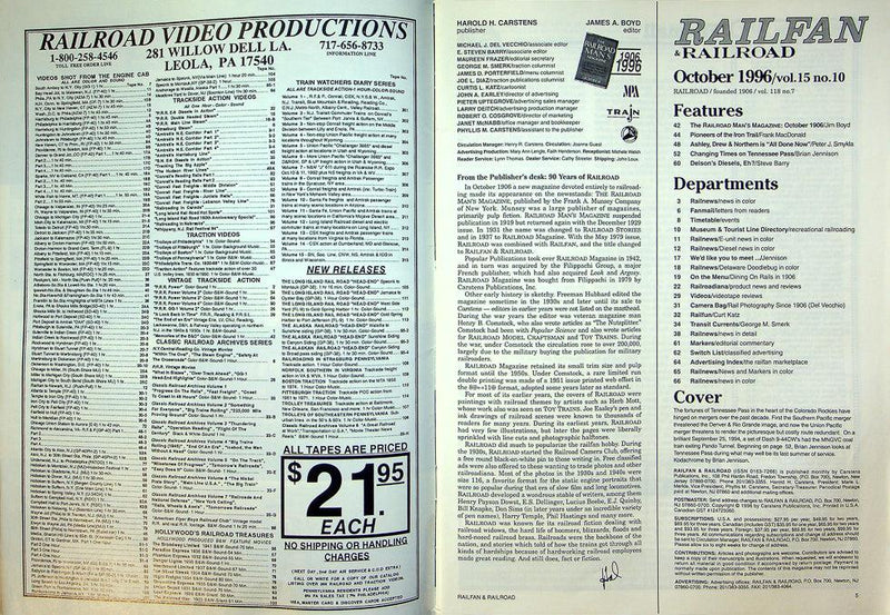 Railfan & Railroad Magazine October 1996 Vol 15 No 10 Tennessee Pass UP/SP