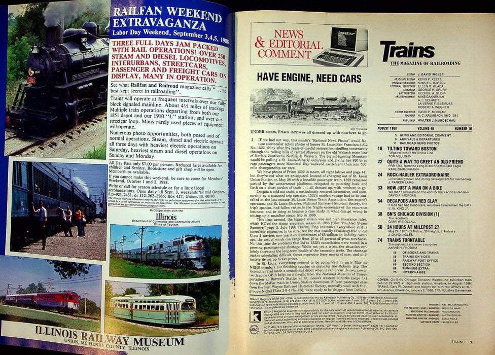 Trains Railroading Magazine August 1988 Vol 48 No 10 Chicago Division