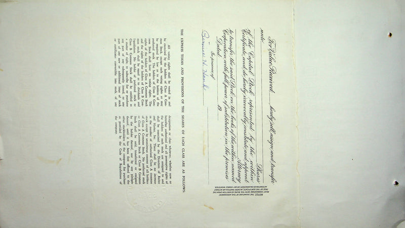 Reiter Dairy Company Stock Certificate Bond Scripophilly Akron Ohio 1968 No 332