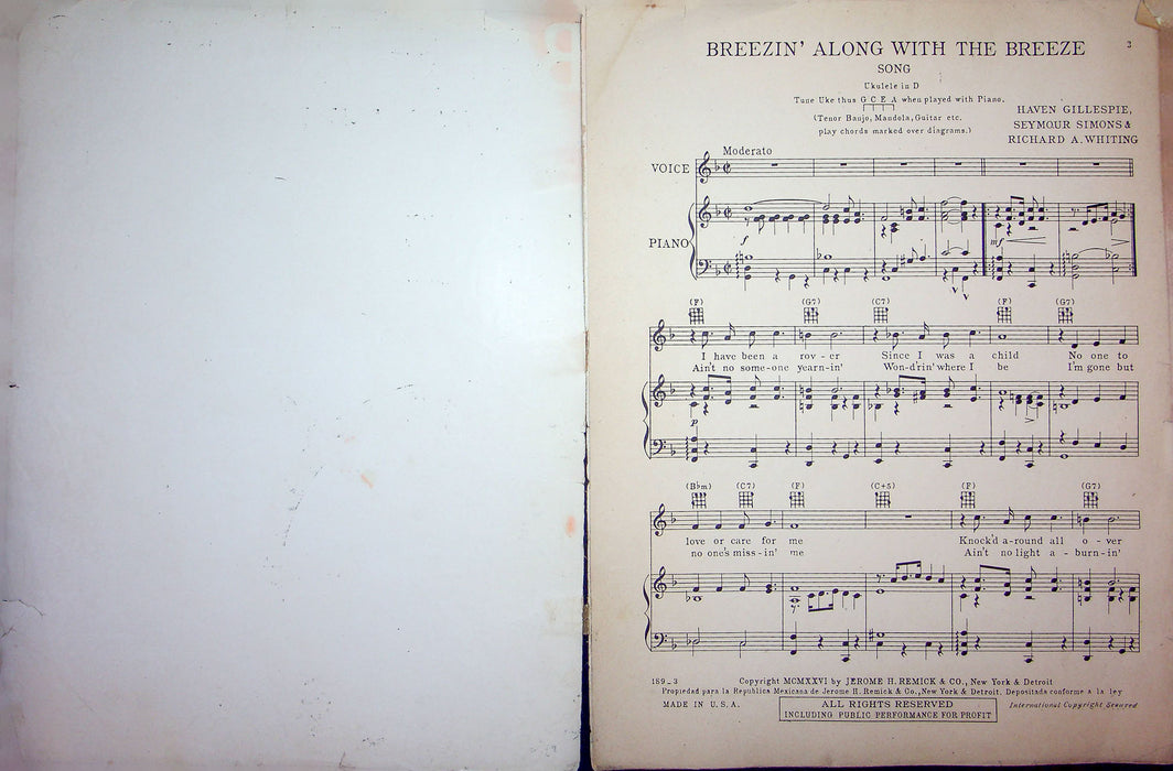 Sheet Music Breezin Along Haven Gillespie Seymour Simons Richard Whiting 1926 2