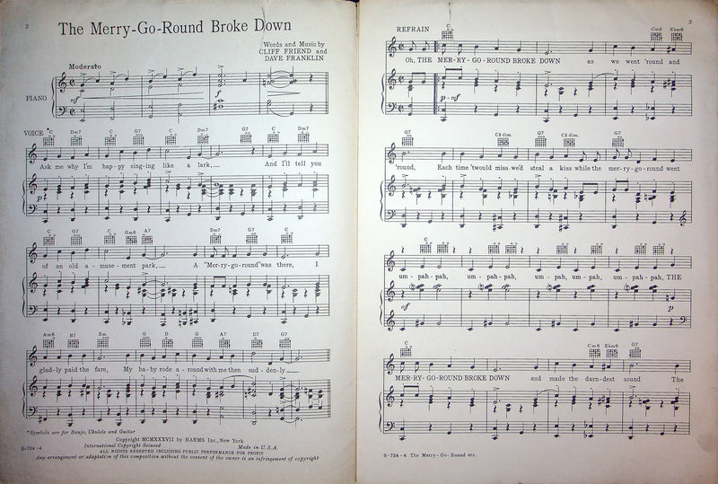 Sheet Music The Merry-Go-Round Broke Down Jay Freeman C Friend D Franklin 1937 3