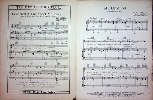 My Devotion Sheet Music Roc Hillman Johnny Napton 1942 Piano Vocal Chord Song 2