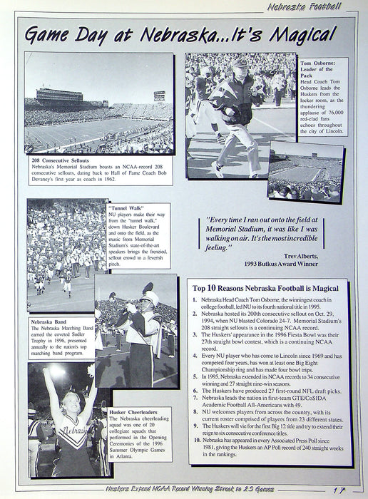 1996 Nebraska Cornhusker Football Media & Recruiting Guide