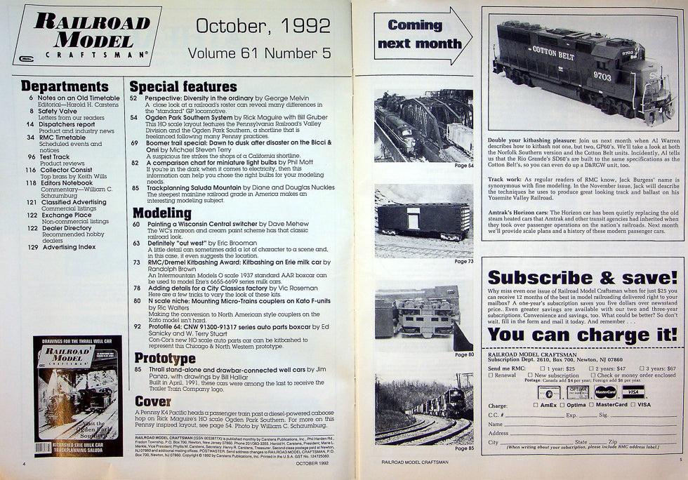 Railroad Model Craftsman Magazine October 1992 Vol 61 No 5 Ogden Park Southern