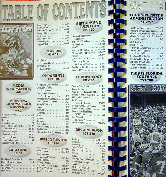 1996 University Of Florida Gators Football Media Guide Spurrier & Wuerffel