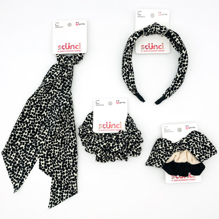 6-Piece Scunci Headband and Scrunchies Lot Black Leopard Print Light Summer Wear