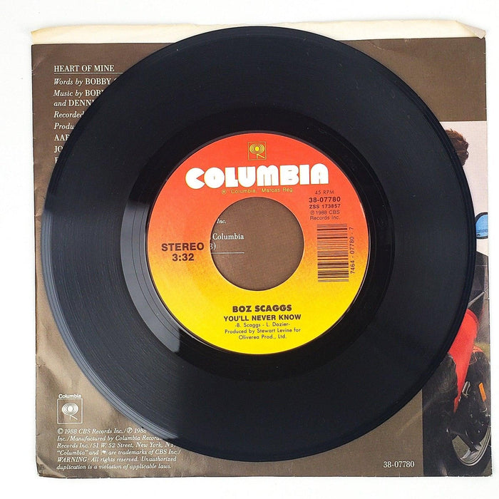 Boz Scaggs Heart Of Mine Record 45 RPM Single 38-07780 Columbia 1988 3