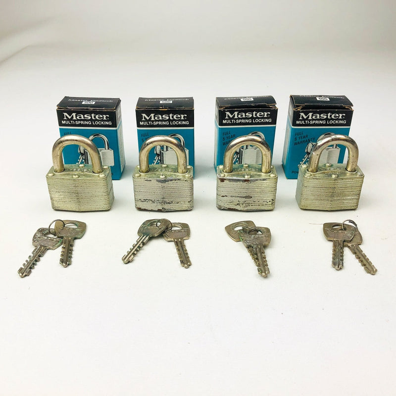 4ct Vintage No 500 Master Lock Padlock 1-1/8" Shackle New NOS Keyed Alike 371 5