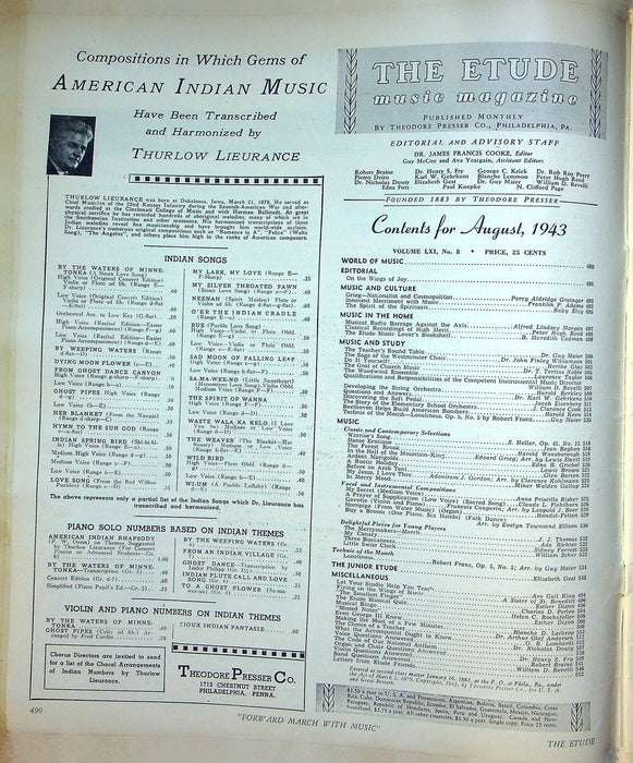 The Etude Music Magazine Aug 1943 Vol LXI No 8 On the Wings of Joy, Sheet Music 2