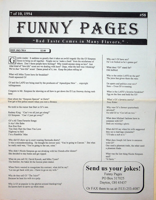 Funny Pages Zine 1994 # 58 Dayton Ohio Humor Zine 1