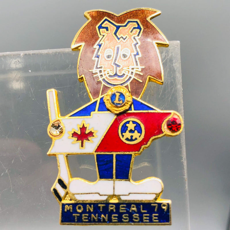 Vintage Lions Club Lapel Pin Pinback Montreal Tennessee Canada Hockey Podium
