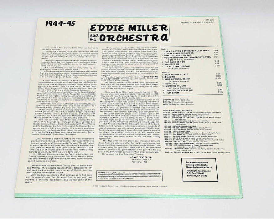 Eddie Miller And His Orchestra The Uncollected LP Record Hindsight Records 2