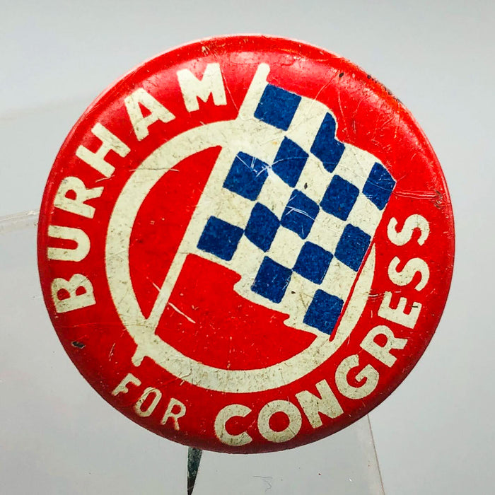 Burham For Congress Button Pin 1" Vintage Political Campaign Union Made Red 3