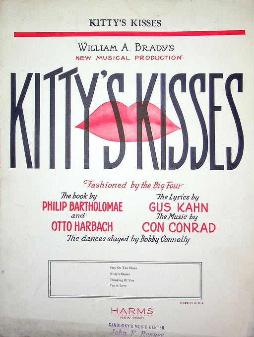 Sheet Music Kitty's Kisses Musical Bartholomae Kahn Harbach Conrad 1926 Piano 1