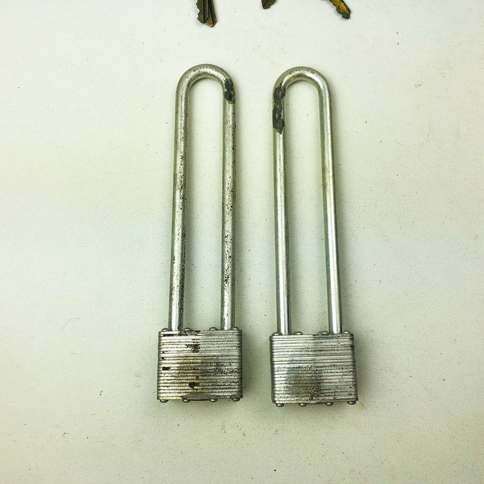 2ct Vintage No 1 Master Lock Padlock 6-1/8" Extra Long Shackle Keyed Different 9