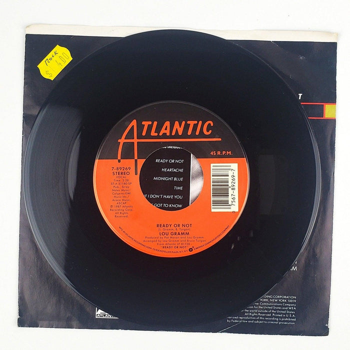 Lou Gramm Ready Or Not Record 45 RPM Single 7-89269 Atlantic Records 1987 3