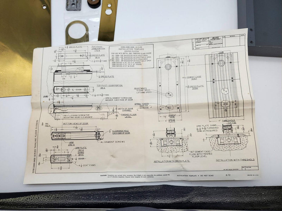 Dor-O-Matic Floor Closer 3200 Cement Case, Brass Dress Plate & Hardware NO BODY