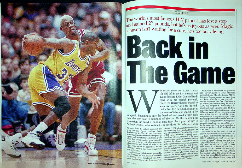 Newsweek Magazine February 12 1996 Magic Johnson HIV Return To Basketball NBA