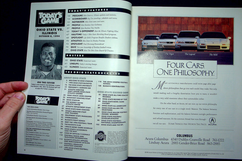 OSU Buckeye Football Program Oct 8 1994 Vs. Illinois Fighting Illini Galloway