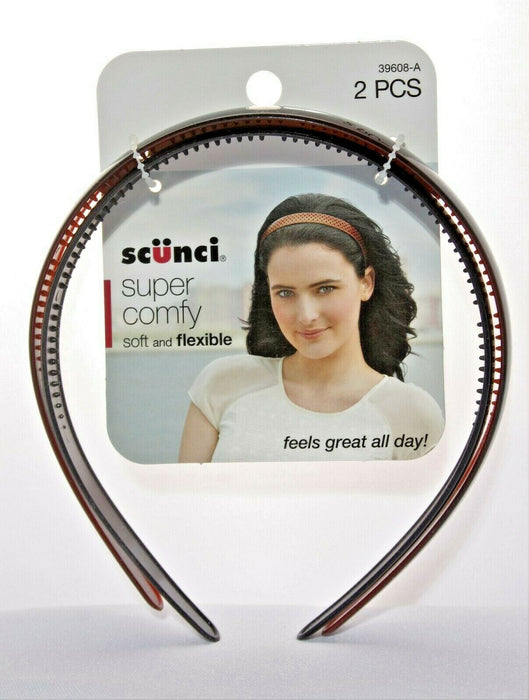 6PK Scunci Plastic Headband/Hairband Super Comfy Plastic Wide Soft and Flexible