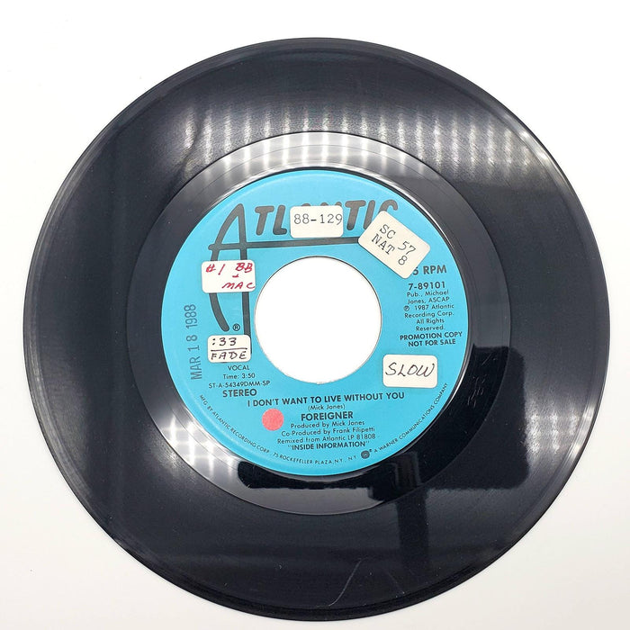 Foreigner I Don't Want To Live Without You 45 Single Record Atlantic 1988 PROMO 2