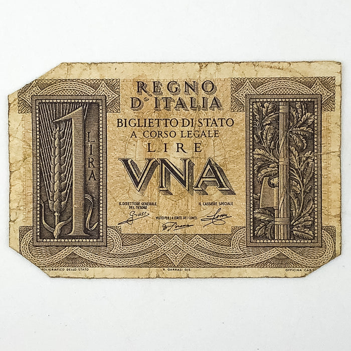 1939 Italy 1 Lire VNA Banknote Kingdom of Italy Vittorio Emanuele III WW2 Money