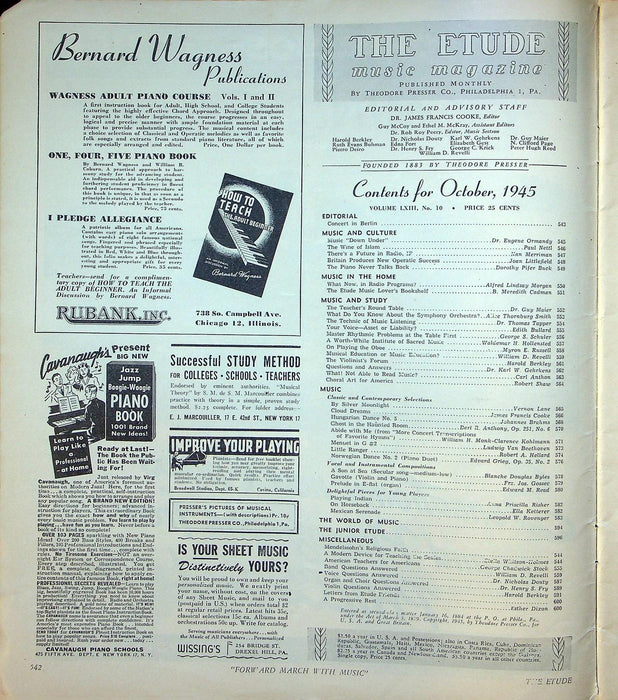 The Etude Music Magazine Oct 1945 Vol LXIII No 10 Concert in Berlin, Sheet Music 2