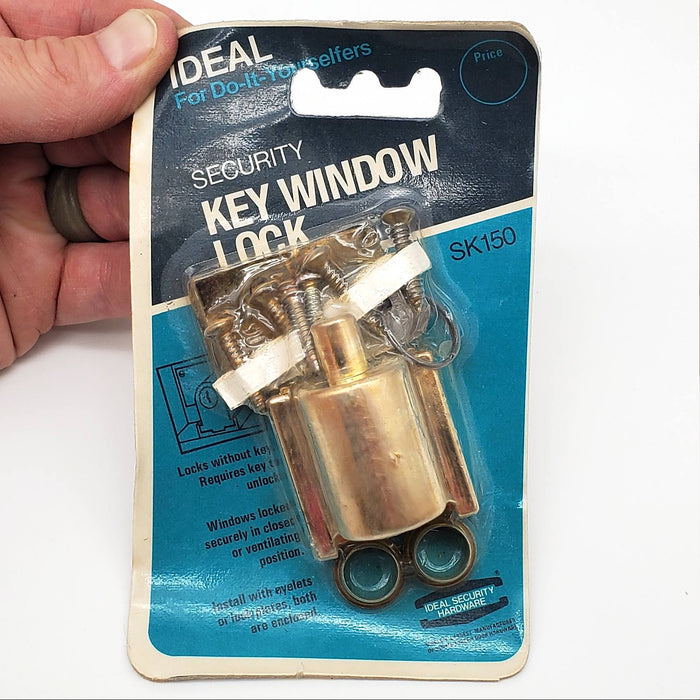 Window Lock Keyed Brass Plated Dual Install w/ Hardware Ideal Security SK150 NOS