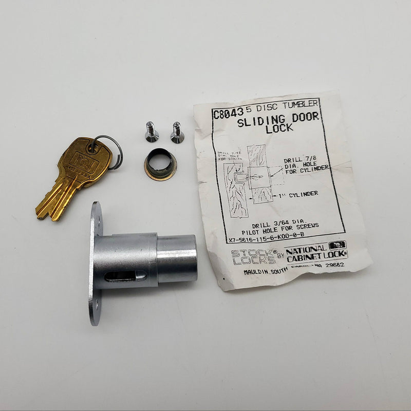 CompX Sliding Door Lock Satin Chrome Keyed Different C8043 1" x 7/8" Cylinder