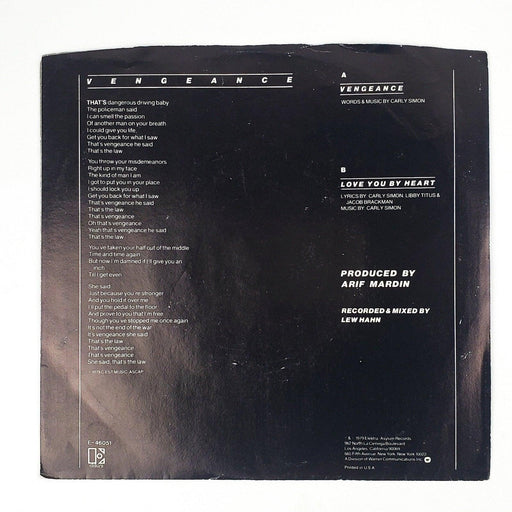 Carly Simon Vengeance Record 45 RPM Single E-46051 Elektra Records 1979 2