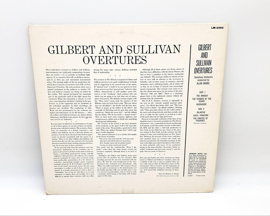 Gilbert & Sullivan Overtures 33 RPM LP Record RCA Victor Red Seal 1959 LM-2302 2