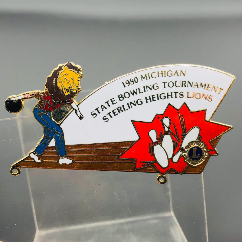 Vintage Lions Club Lapel Pin Michigan Bowling Tournament Sterling Heights 2