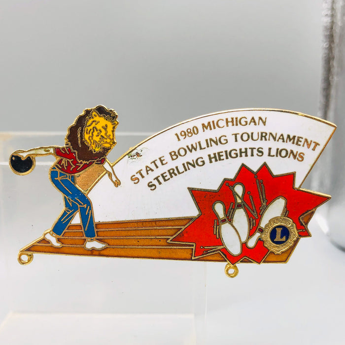 Vintage Lions Club Lapel Pin Michigan Bowling Tournament Sterling Heights 1