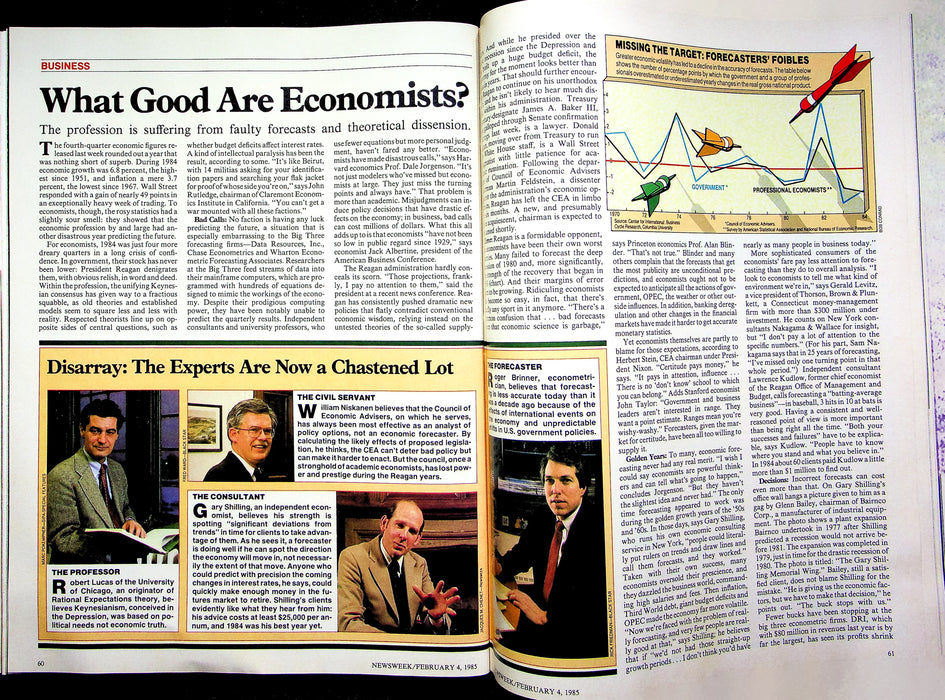 Newsweek Magazine February 4 1985 Economists Faulty Forecasts Israel Media Trial 3