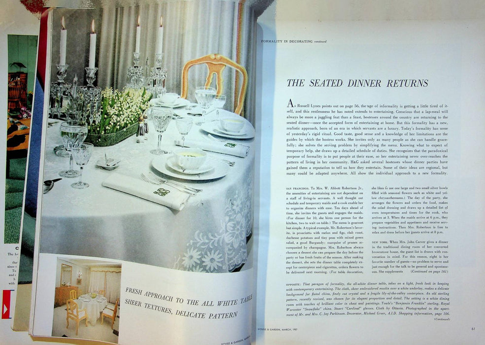 House and Garden Magazine March 1957 White in Decorating House Seated Dinners 6
