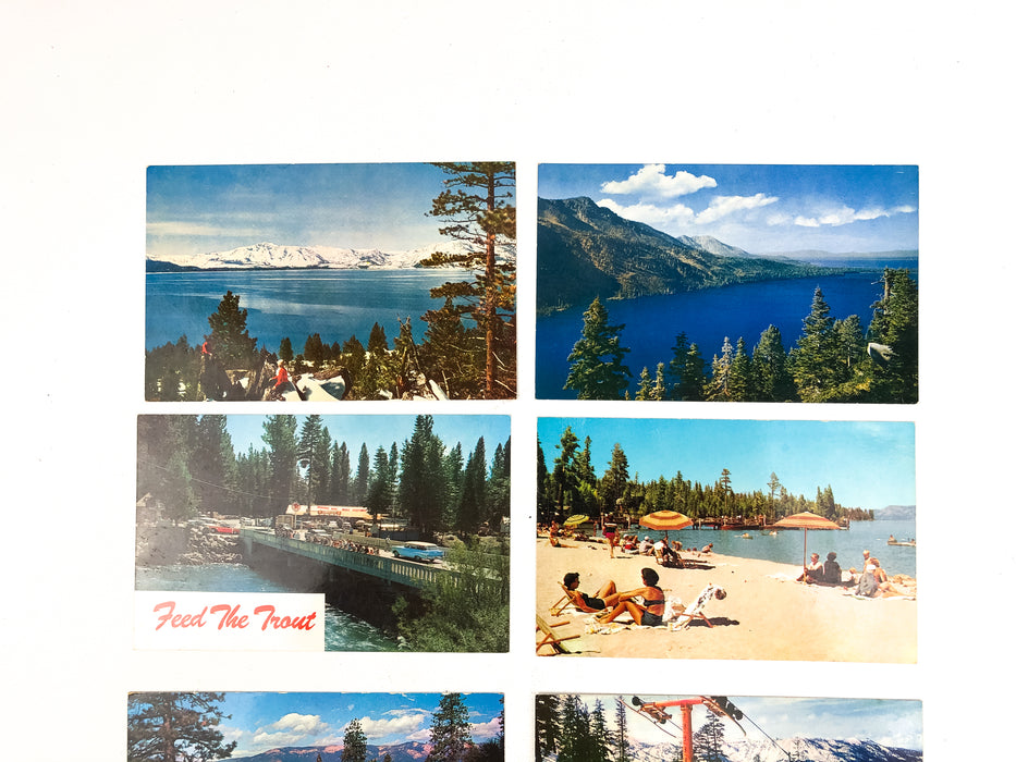 Vintage Lake Tahoe Postcards Feed the Trout Beaches Skiing Meek's Bay (Lot of 7)