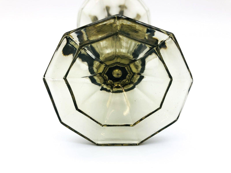 Vintage Gray Glass Vase 7" Pressed Smokey Black Tint Footed Flared Top 8