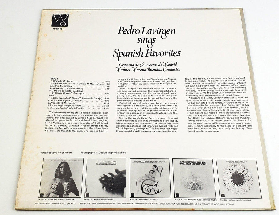 Pedro Lavirgen Sings Spanish Favorites 33 RPM LP Record Westminster Gold 2
