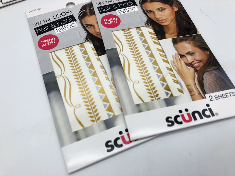 12-Sheets Scunci Hair Body Tattoo Art Motif Metallic Party Gold Silver 20457-A2