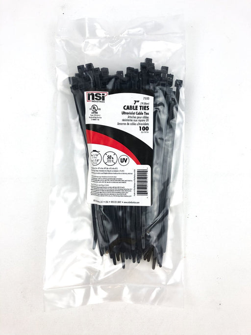 200PK Cable Zip Ties Black Nylon 7" Standard UL Resistant 50lb. NSI 7500 1
