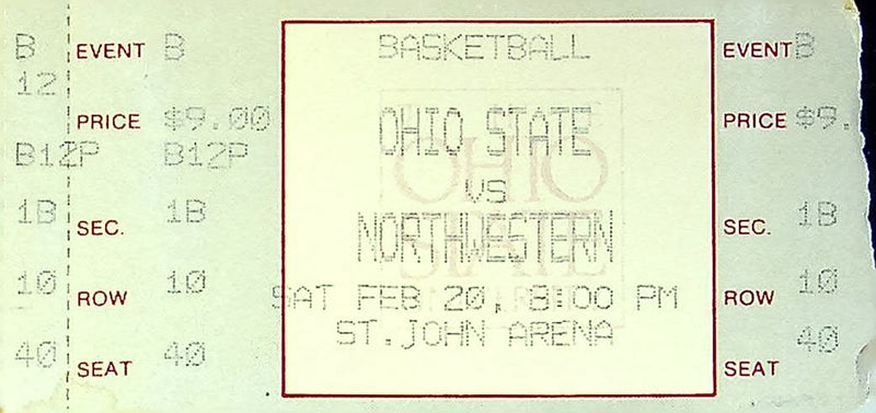 OSU Buckeye Mens Basketball Game Ticket Feb 1980s Vs. Northwestern Wildcats