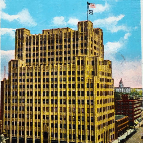 US Stamp 1 Cent Liberty for Defense on 1943 Postcard Denver Telegraph Building