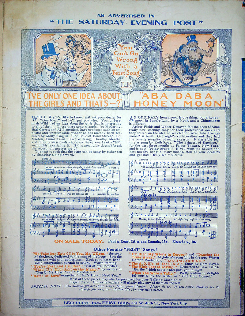 Sheet Music When You Wore A Tulip And I Wore A Big Red Rose Wenrich 1914 Ragtime 3
