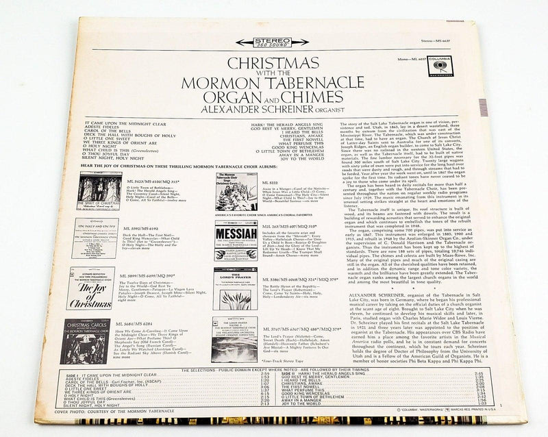Christmas With The Mormon Tabernacle Organ & Chimes 33 LP Record Columbia 1964 2