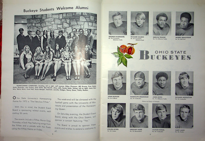 OSU Buckeye Football Program Nov 4 1972 Vs. Minnesota Golden Gophers Homecoming