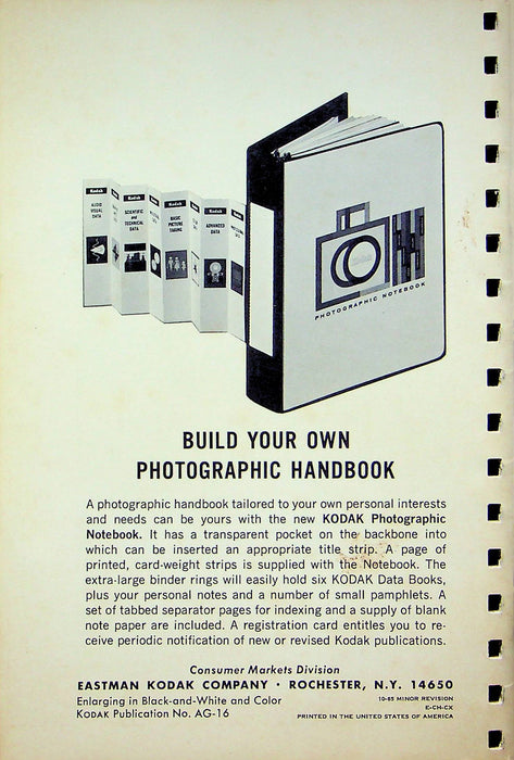 1965 Kodak Advanced Data Book AG-16 Enlarging Black And White And Color Photo