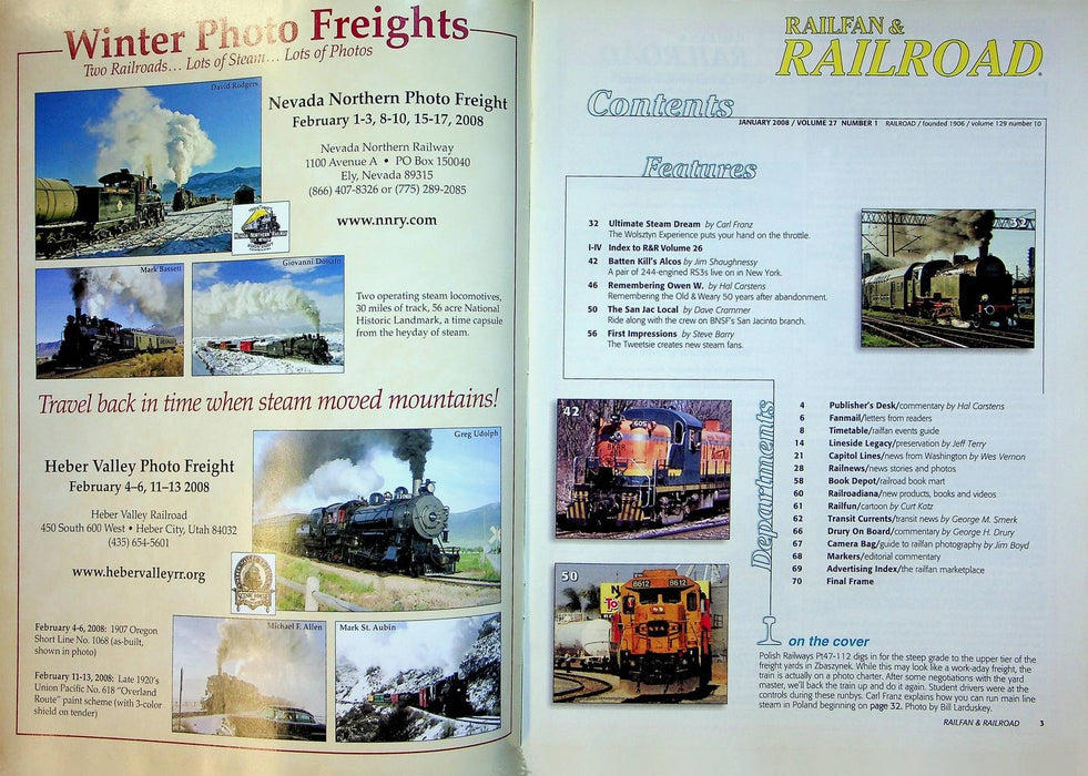 Railfan & Railroad Magazine January 2008 Poland Steam Engines San Jac Local