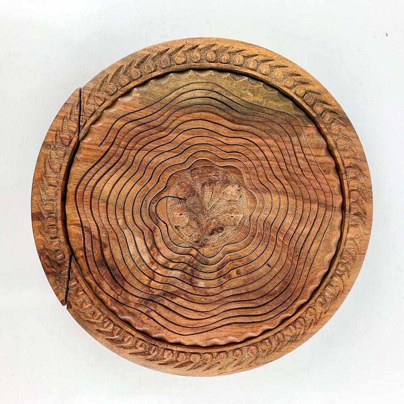 Vintage Carved Wood Collapsible Basket Trivet Saudia Arabia 7