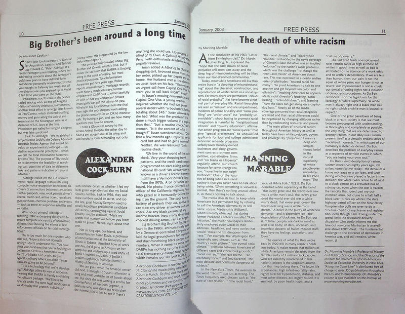 The Free Press Magazine Feb-Mar 2003 Bush Secret White House Transcript Ohio