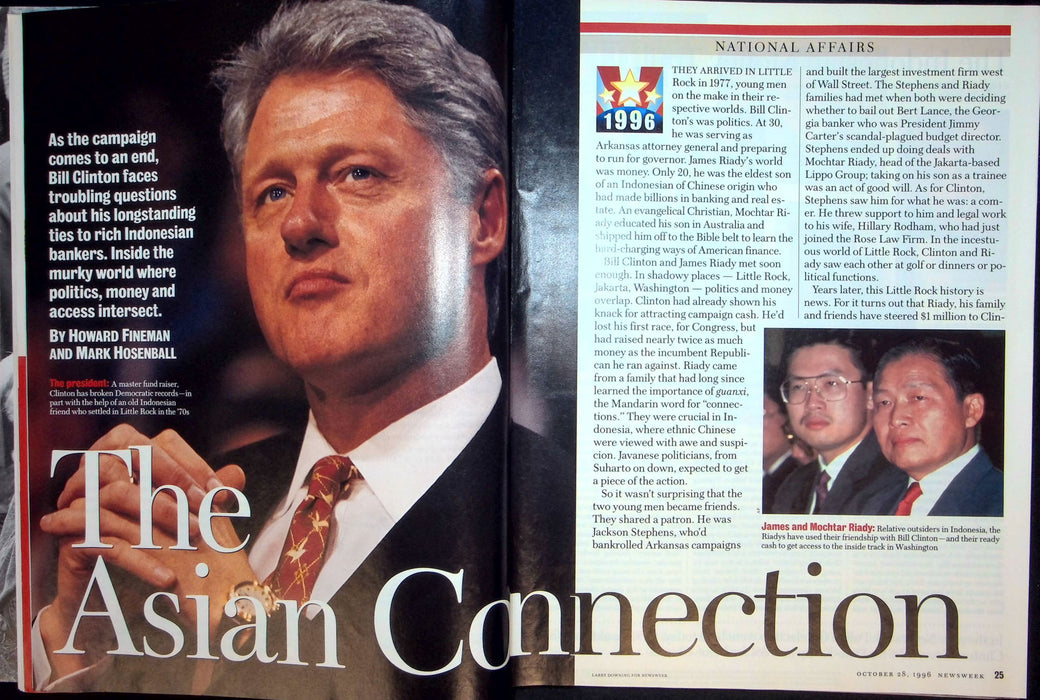 Newsweek Magazine October 28 1996 Bill Clinton Asian Connection Rich Bankers